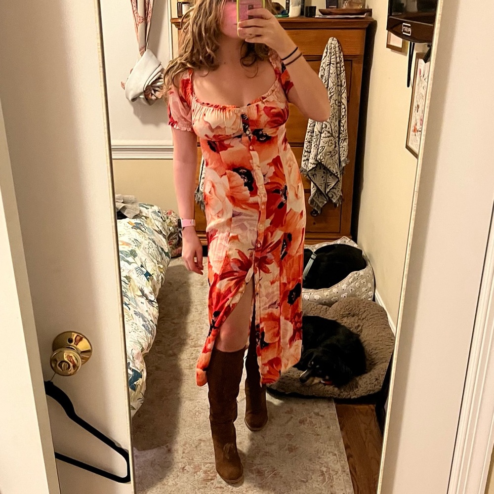 SOLD Floral Button Down Puff Sleeve H&M Midi Dress